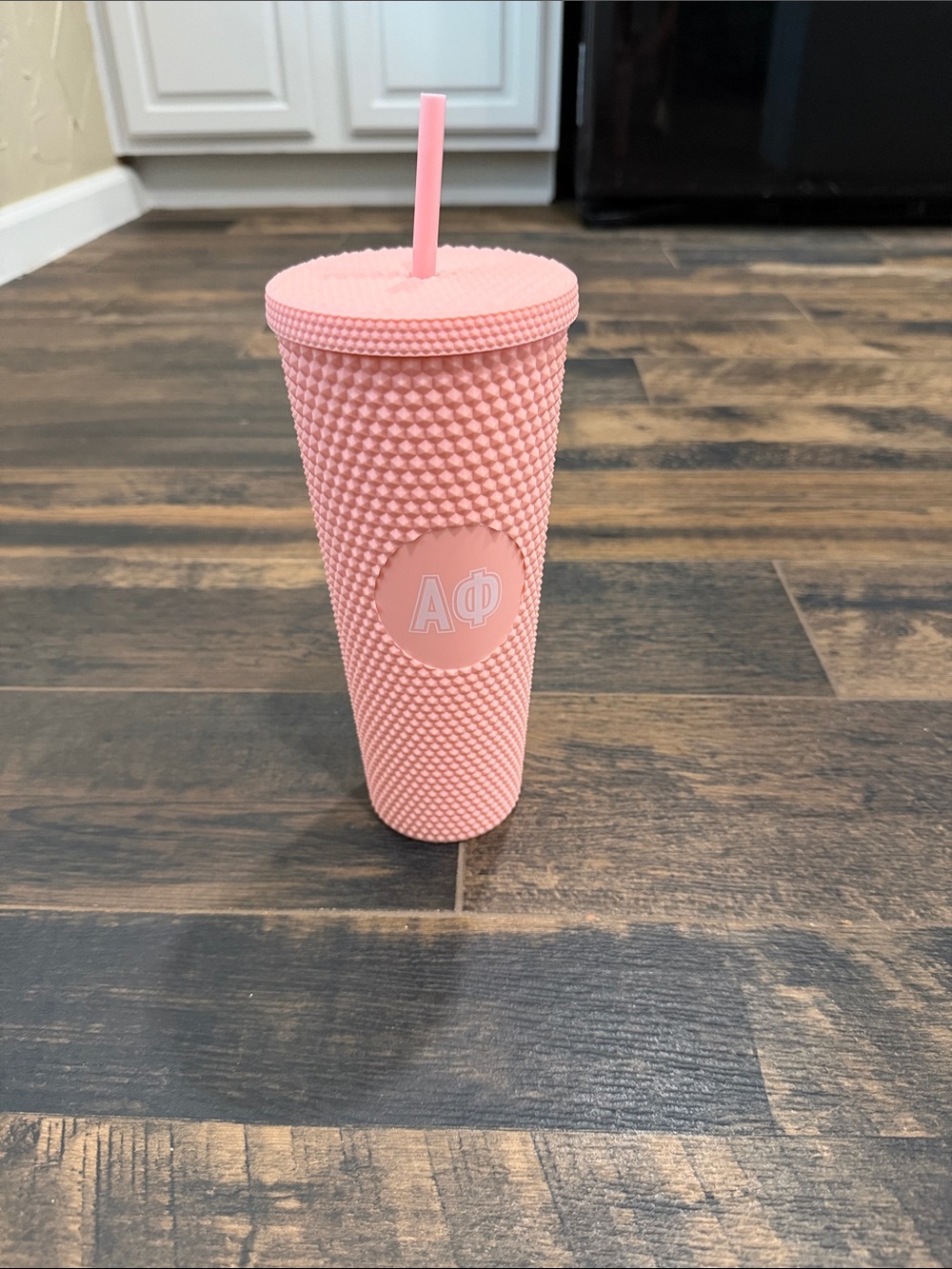 Alpha Phi Pink Textured Acrylic Tumbler with Lid and Straw